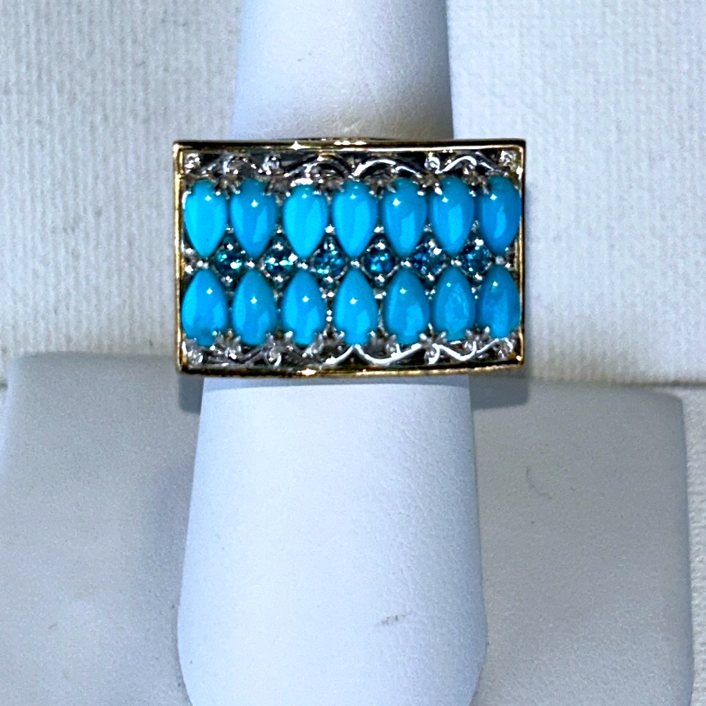 Nwot Gems En Vogue Sterling Gold Plate Genuine Sleeping Beauty Turquoise Ring 200$